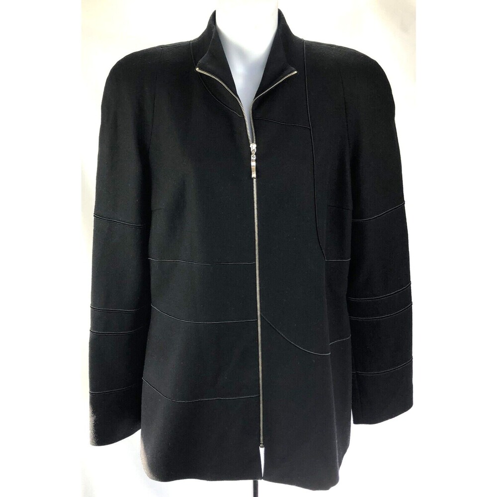 Harve benard wool jacket coat 10 blk zip Up Raised Seam Design Career Classic
